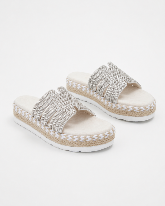 Celeste | Rhinestone Espadrille Platform Sandals for Women | Effortless Shimmer