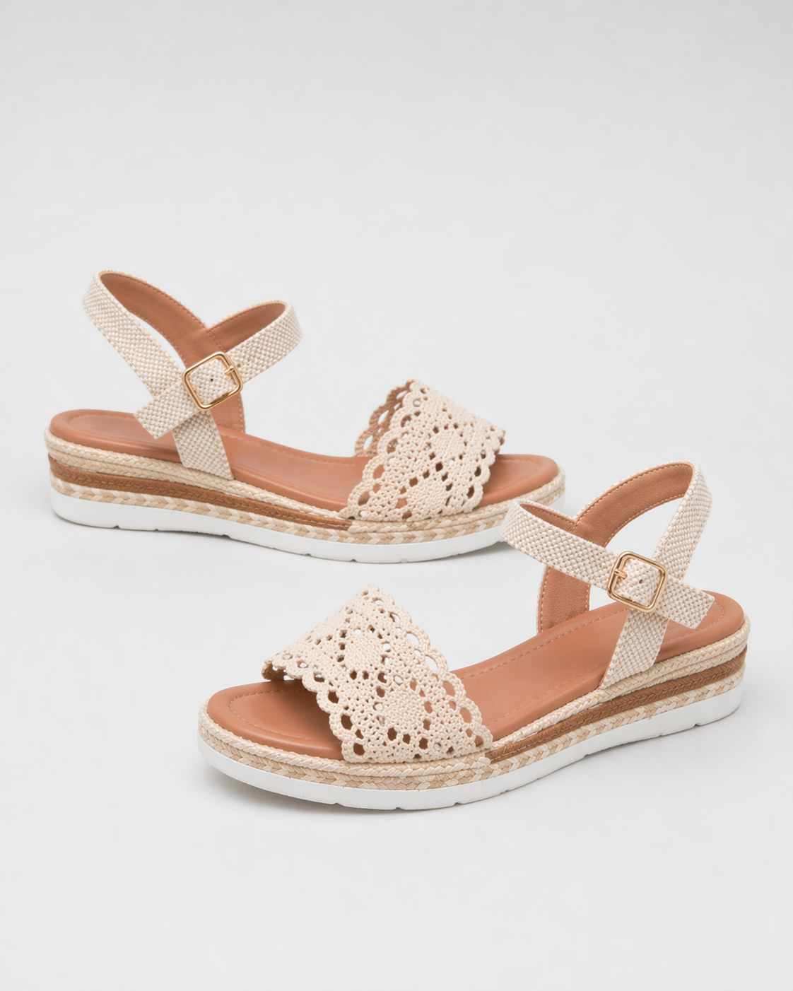 Nadia | Crochet Espadrille Wedge Sandals for Women | Boho Beach Style